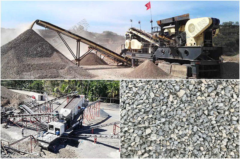 移動式破碎機碎石現(xiàn)場